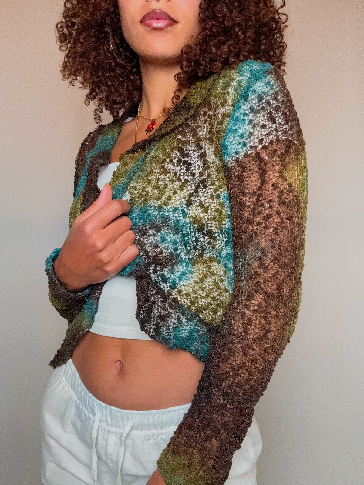 Vintage brauner Häkelcardigan S