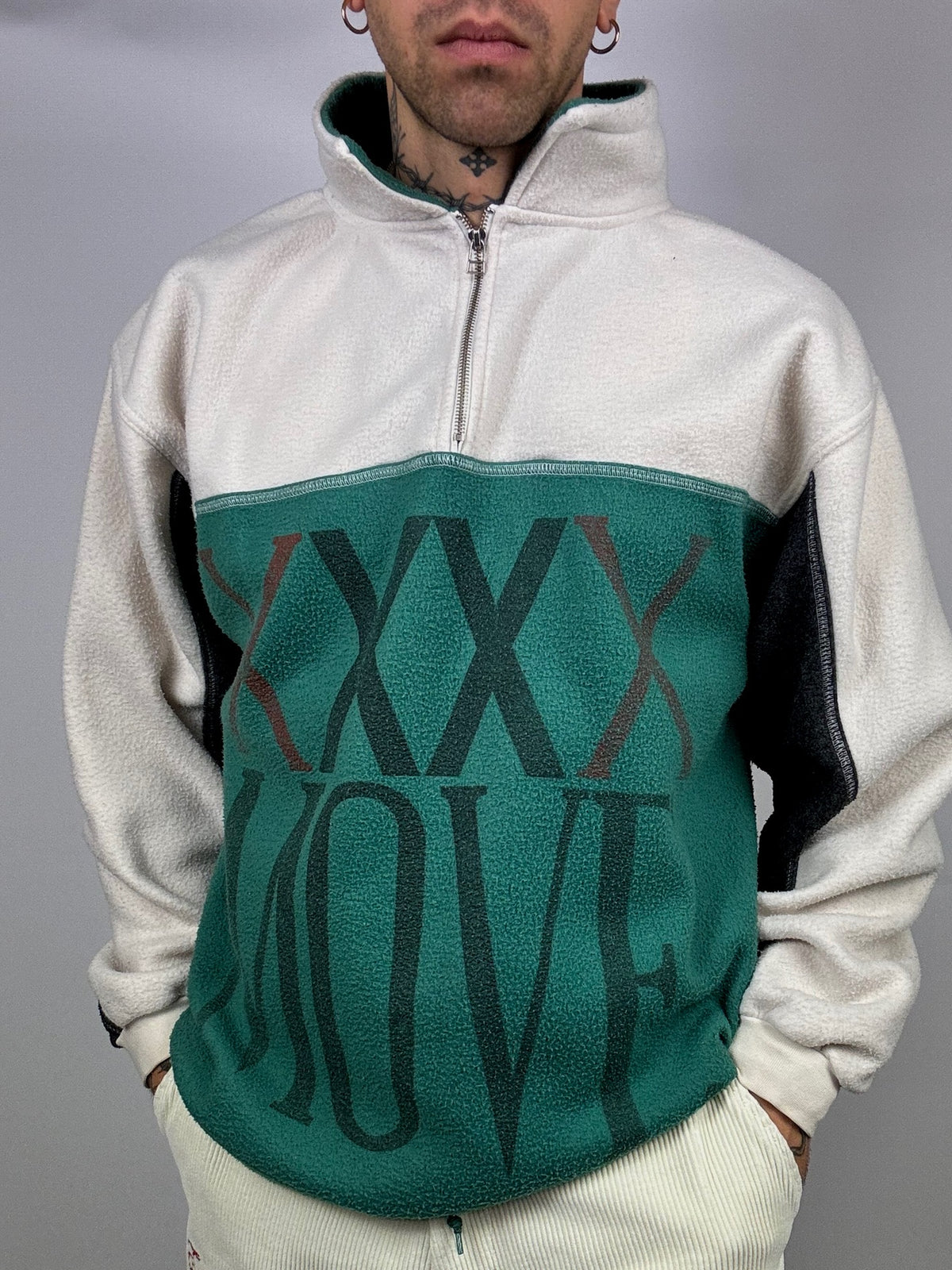 Polaire bicolore oversize col zippé M Vintage