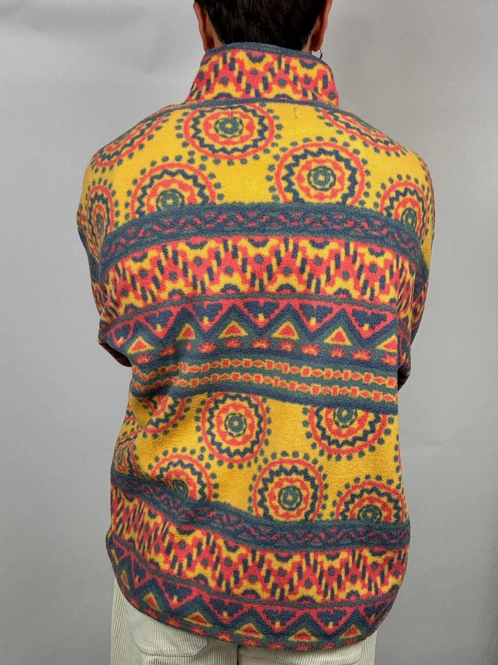 XL vintage multicolor graphic zip-neck fleece