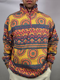 XL vintage multicolor graphic zip-neck fleece
