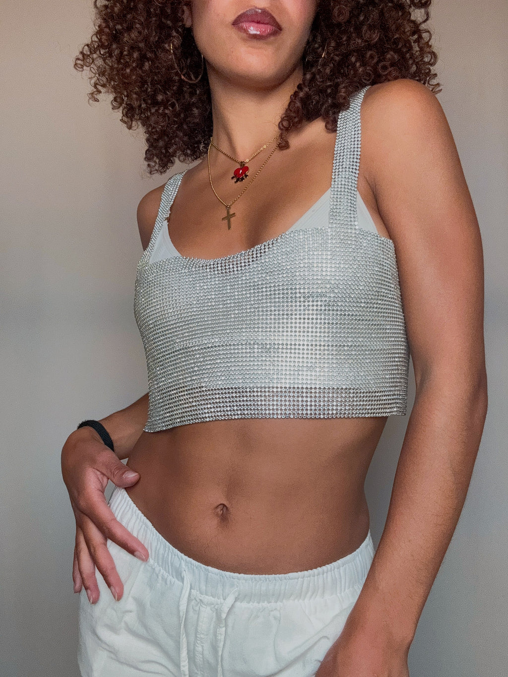 Vintage S metallic mesh top