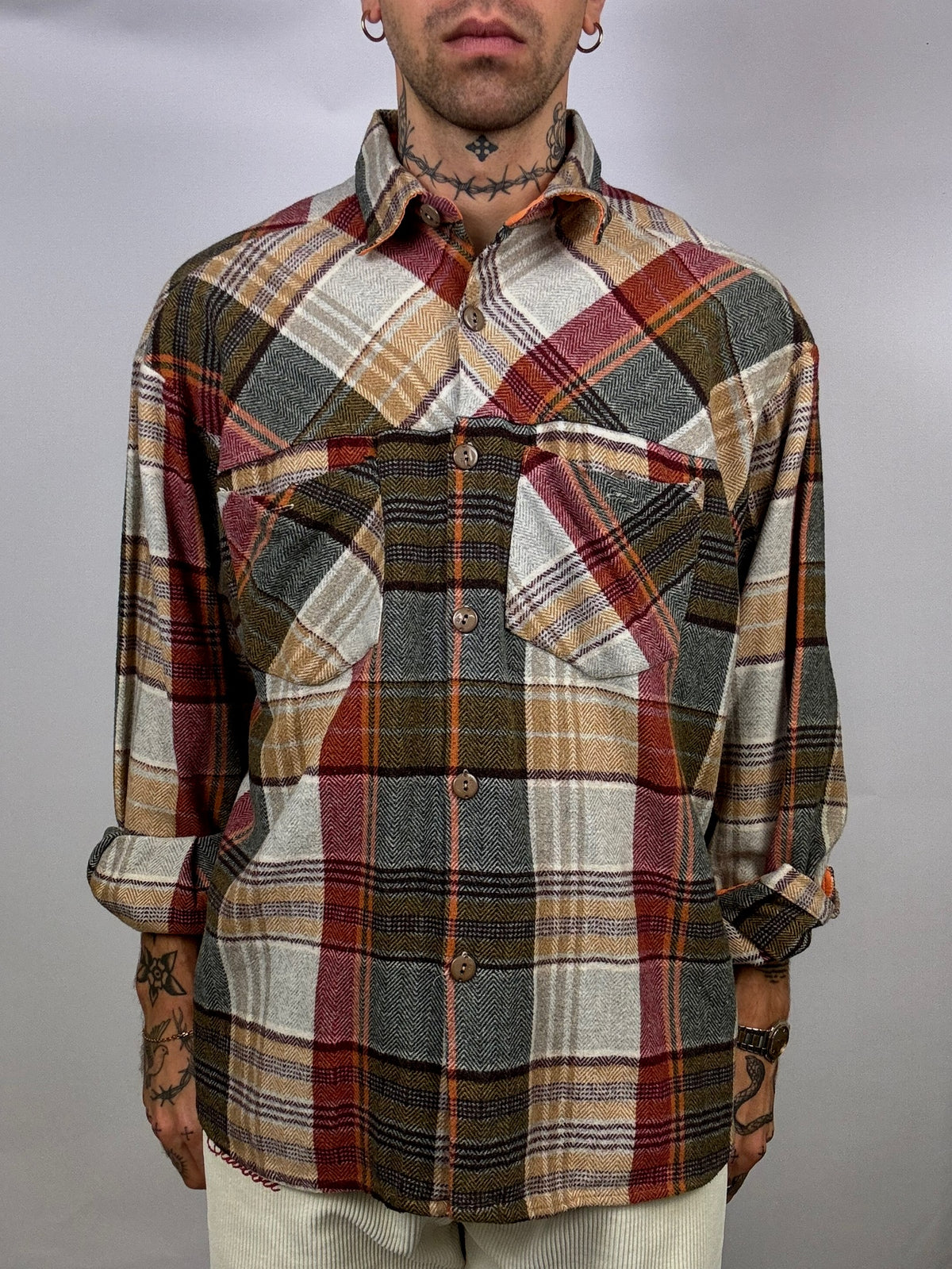Vintage L/XL brown tones thick plaid shirt