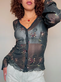 Besticktes Mesh-Hemd S/M Vintage