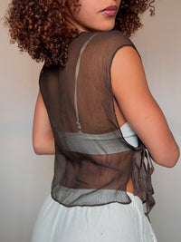 plastron en soie brun S vintage