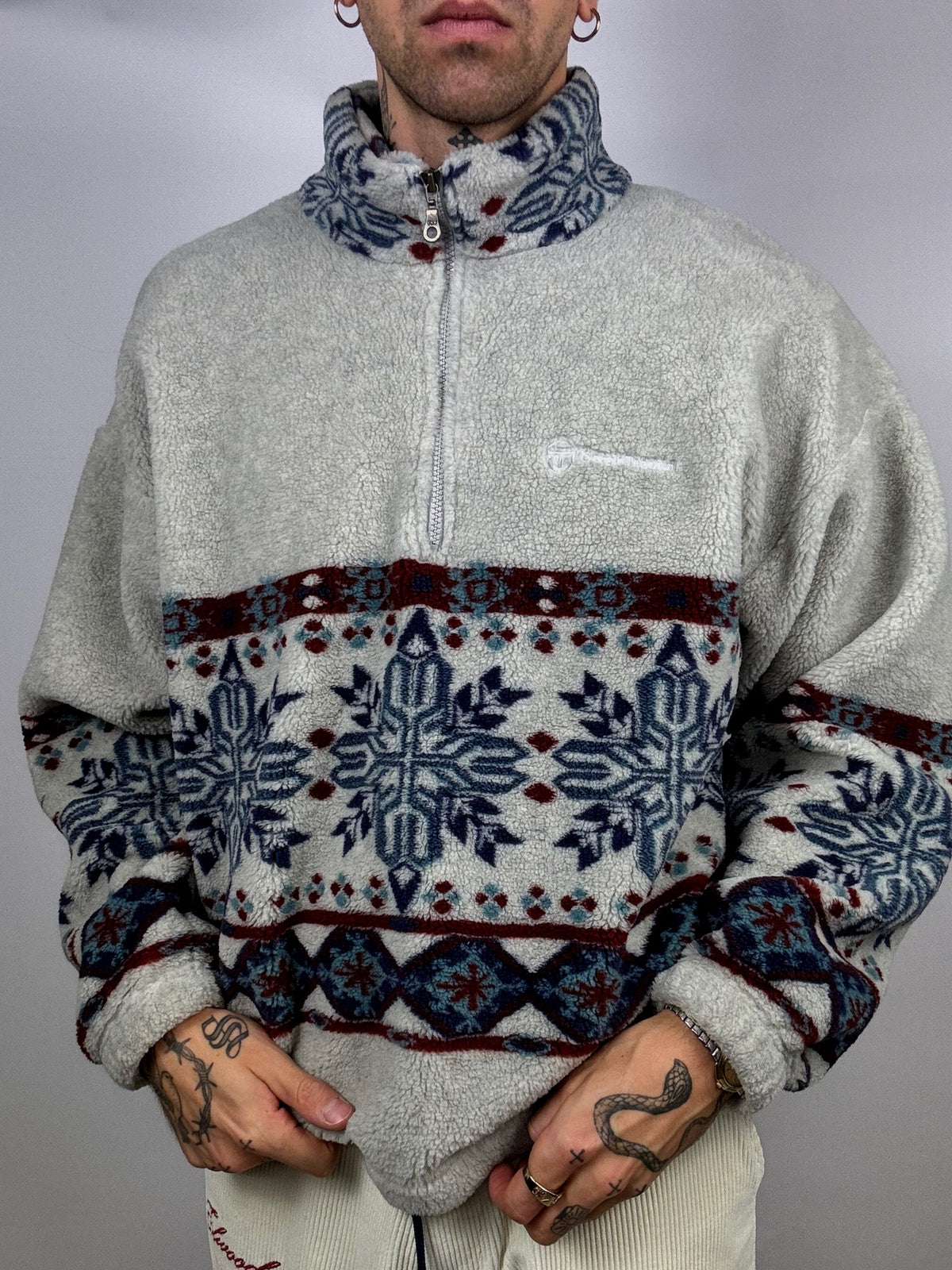 Gray fleece zipped collar L SERGIO TACCHINI Vintage