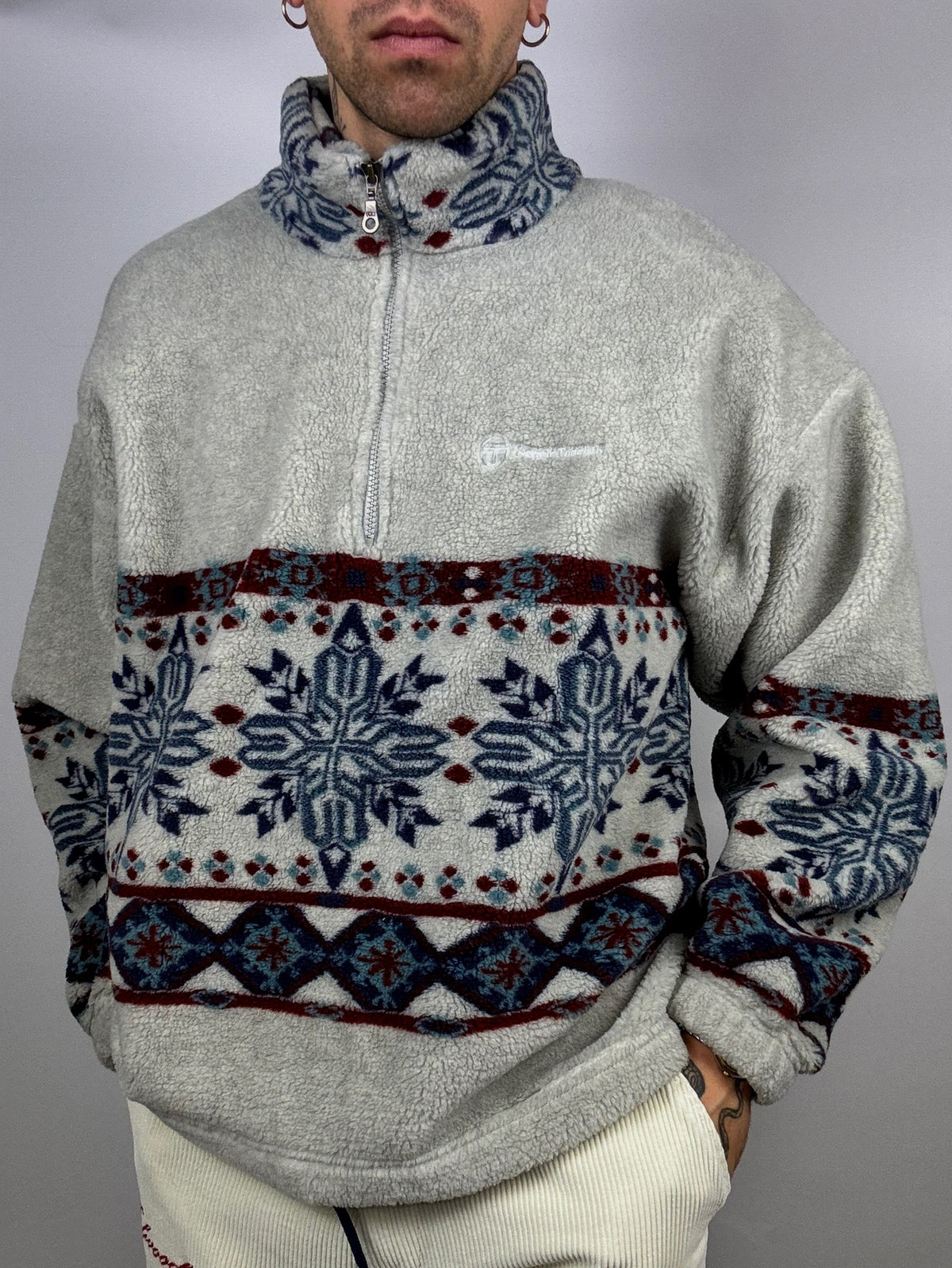 Gray fleece zipped collar L SERGIO TACCHINI Vintage