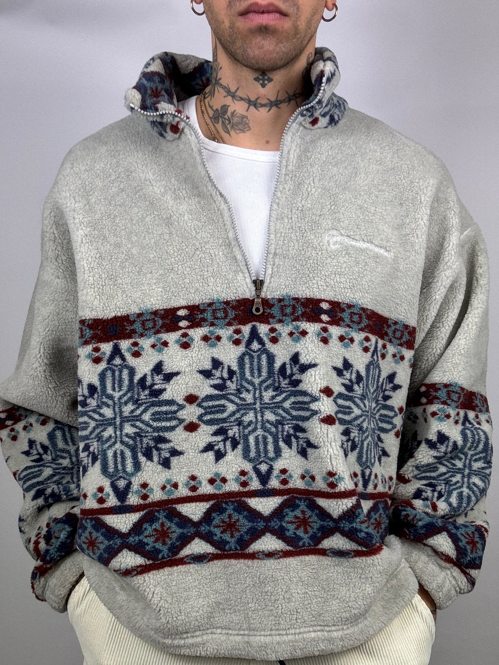 Gray fleece zipped collar L SERGIO TACCHINI Vintage