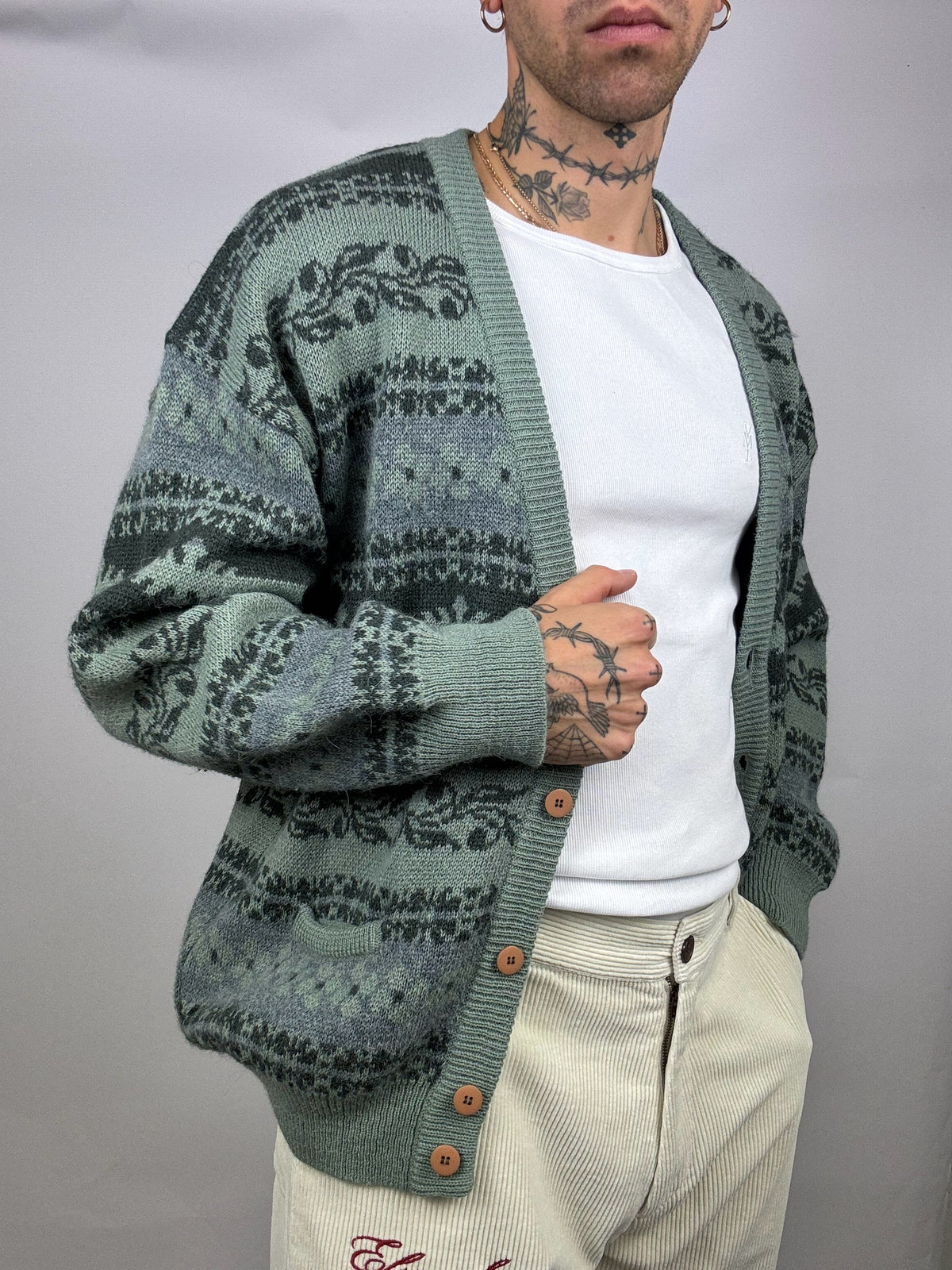 Vintage L wool patterned cardigan
