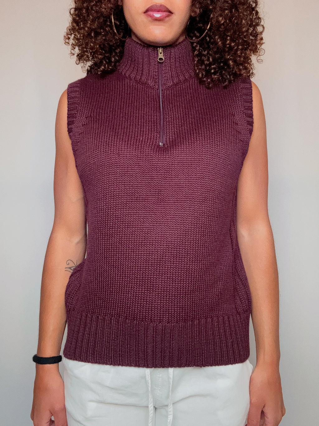 Bordeauxfarbene Strickweste, Gr. S, Vintage
