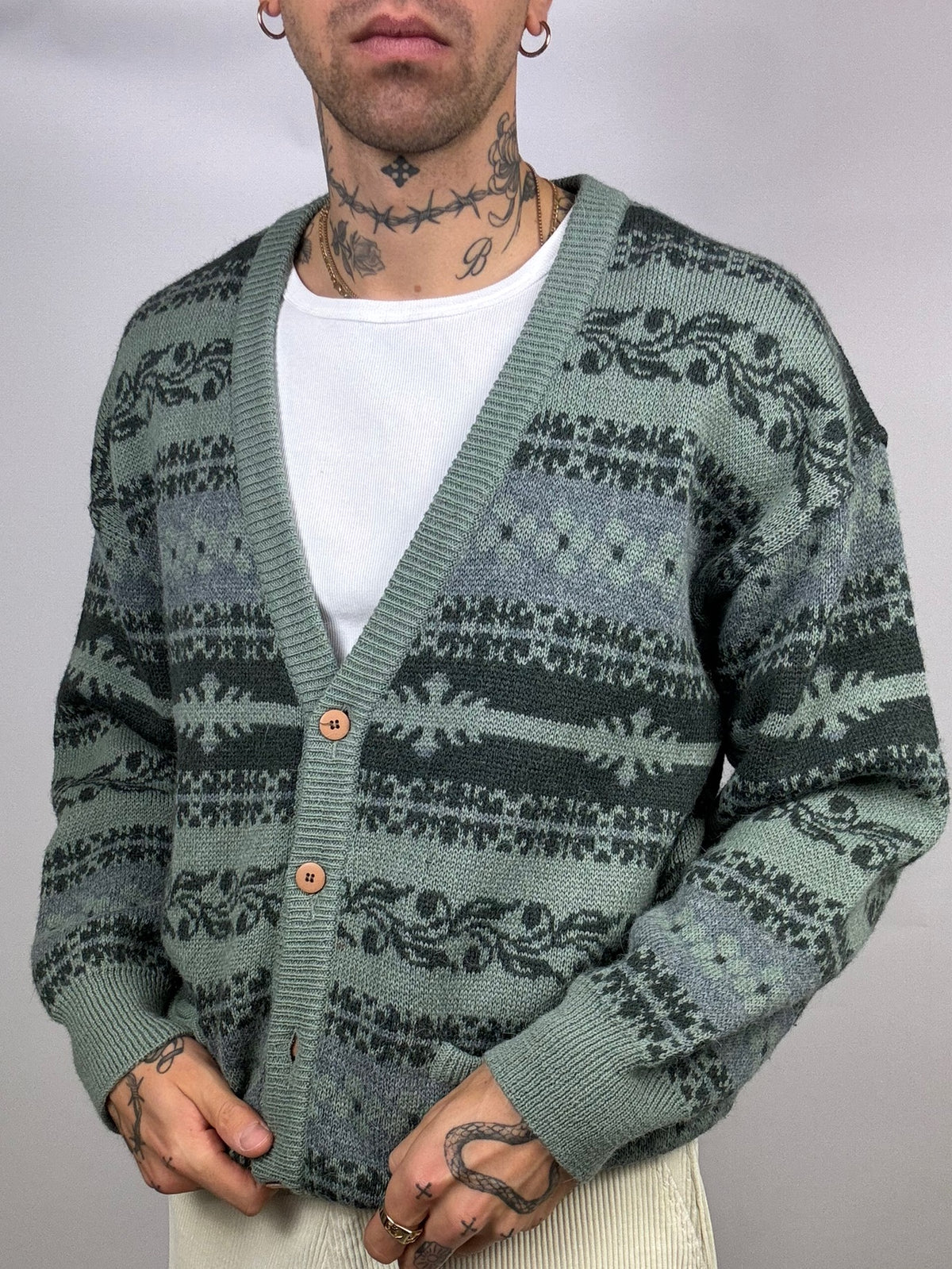 Vintage L wool patterned cardigan