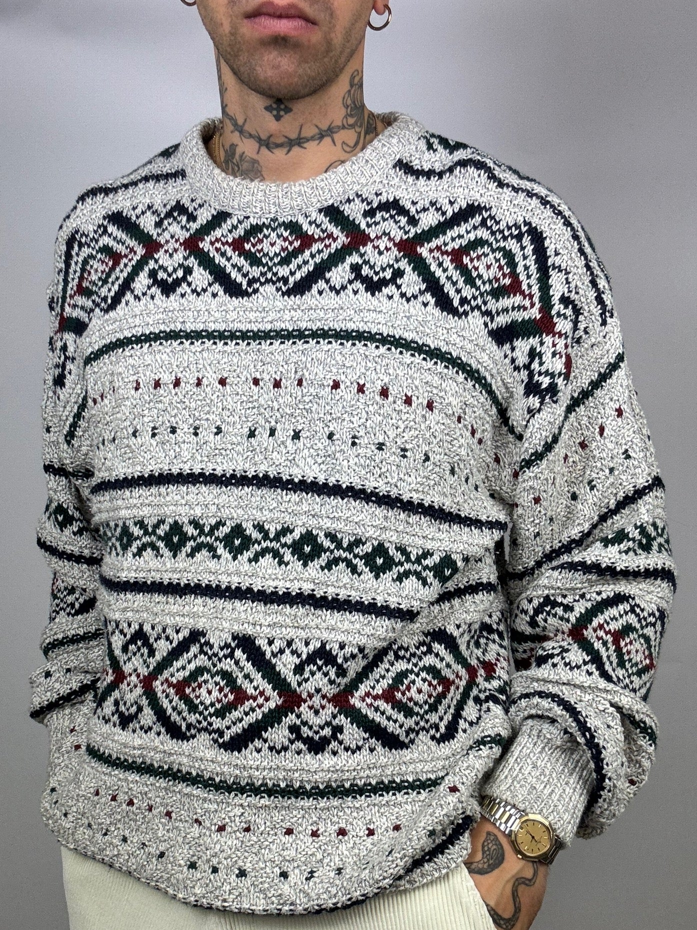 XL vintage gray round neck knitted sweater