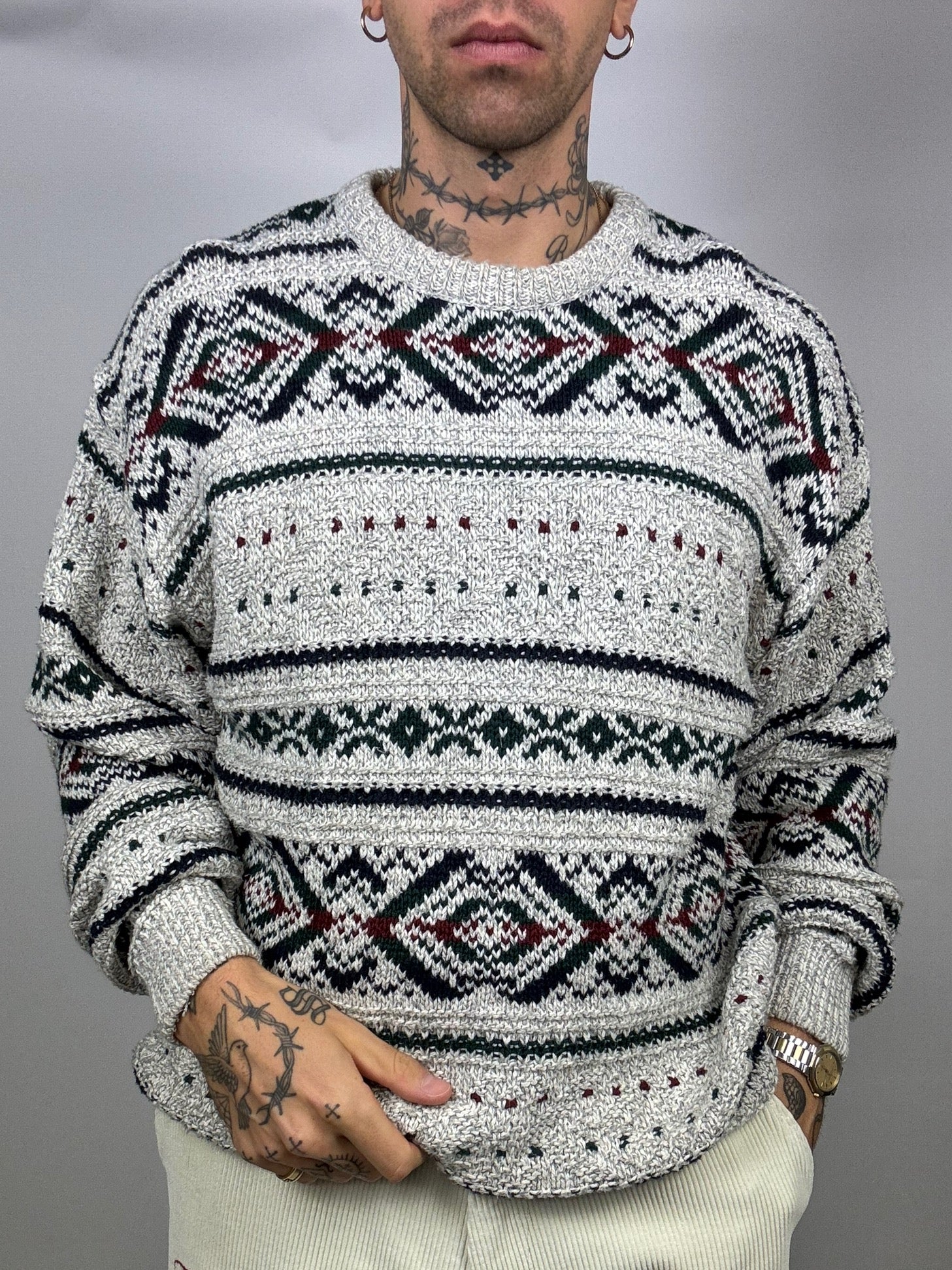 XL vintage gray round neck knitted sweater