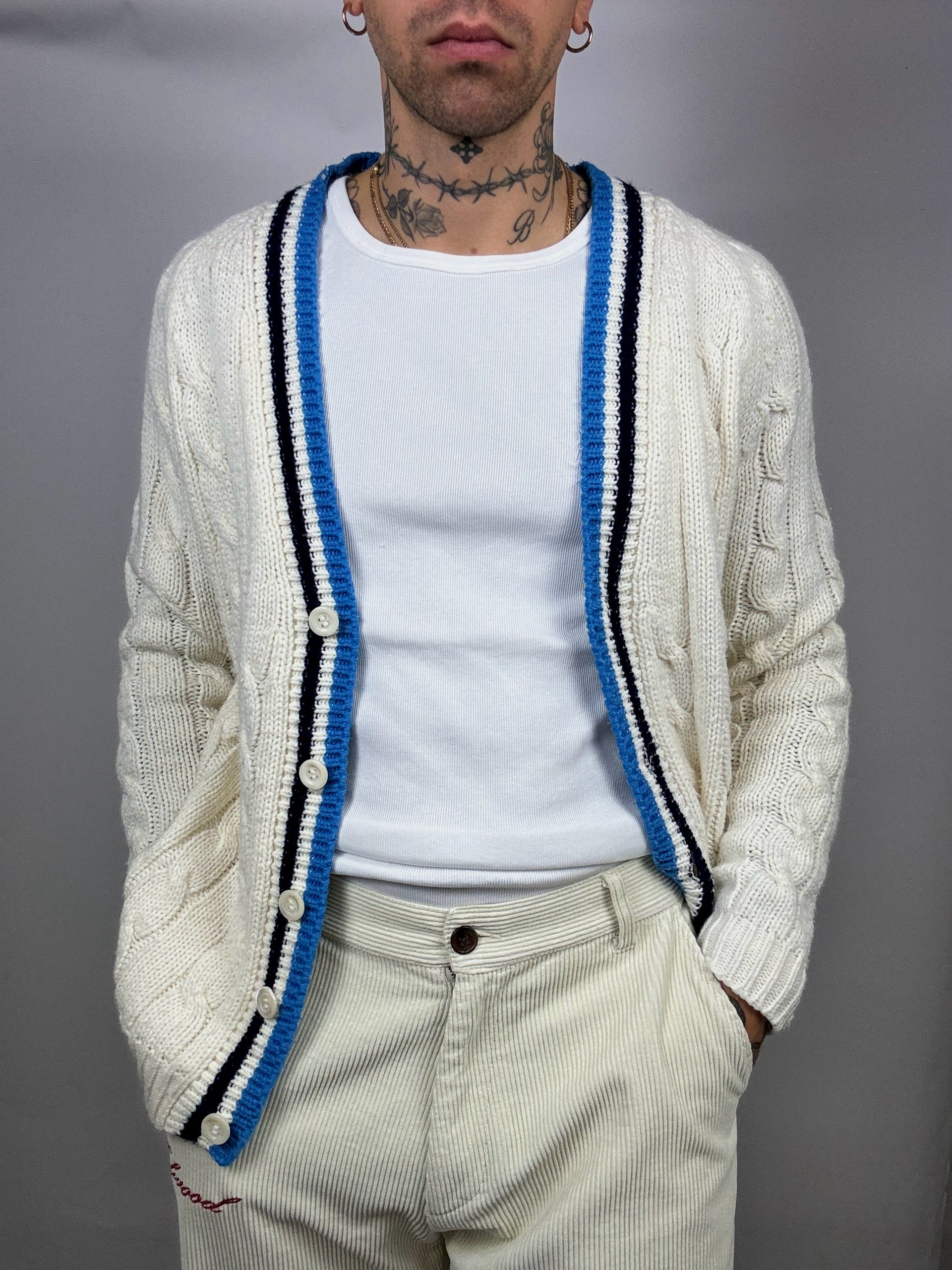 Cardigan cricket en maille crème L vintage