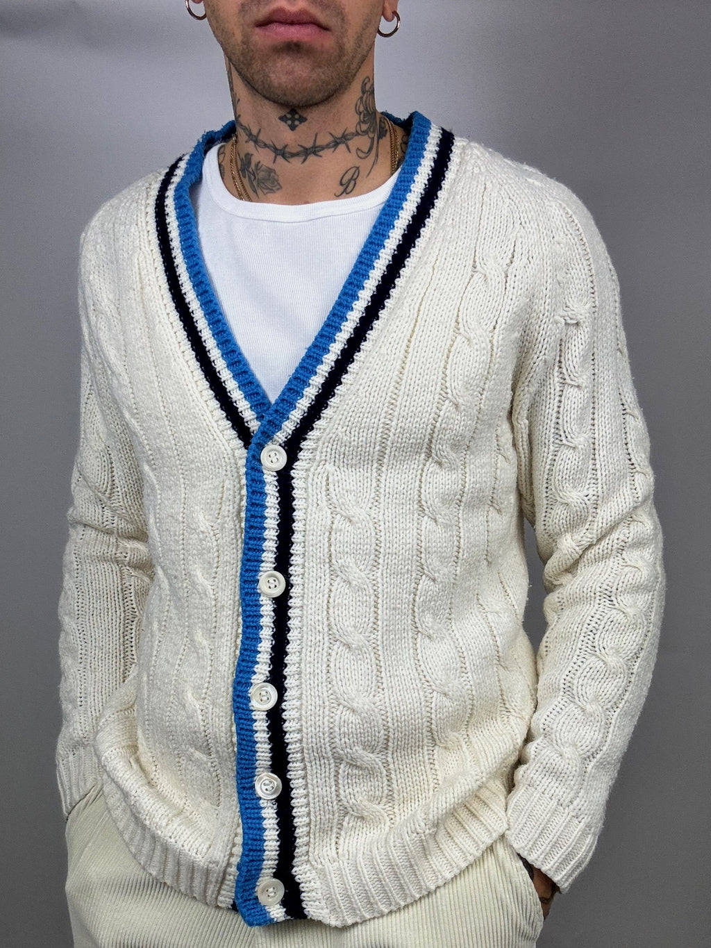 Vintage Cream Knit Cricket Cardigan L