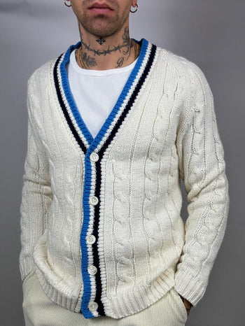 Cardigan cricket en maille crème (??) vintage