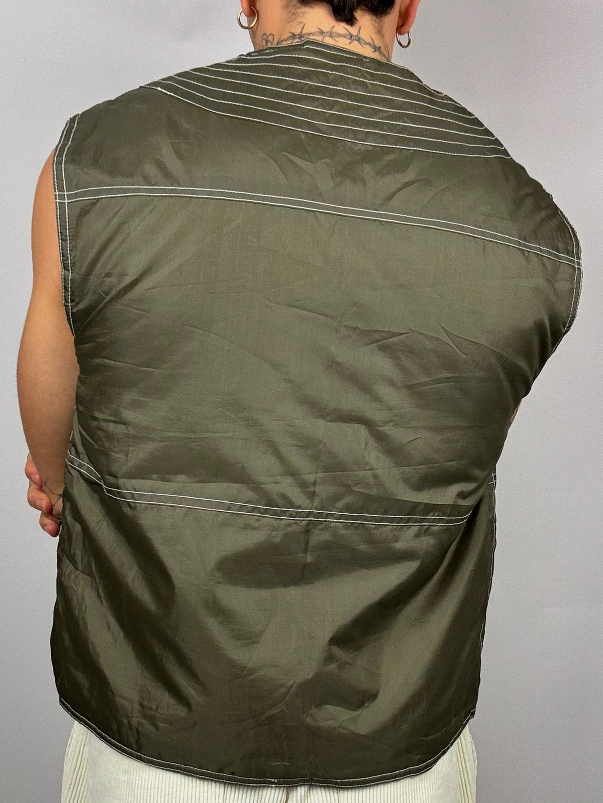 Vintage Khaki Wasserdichte Angelweste L