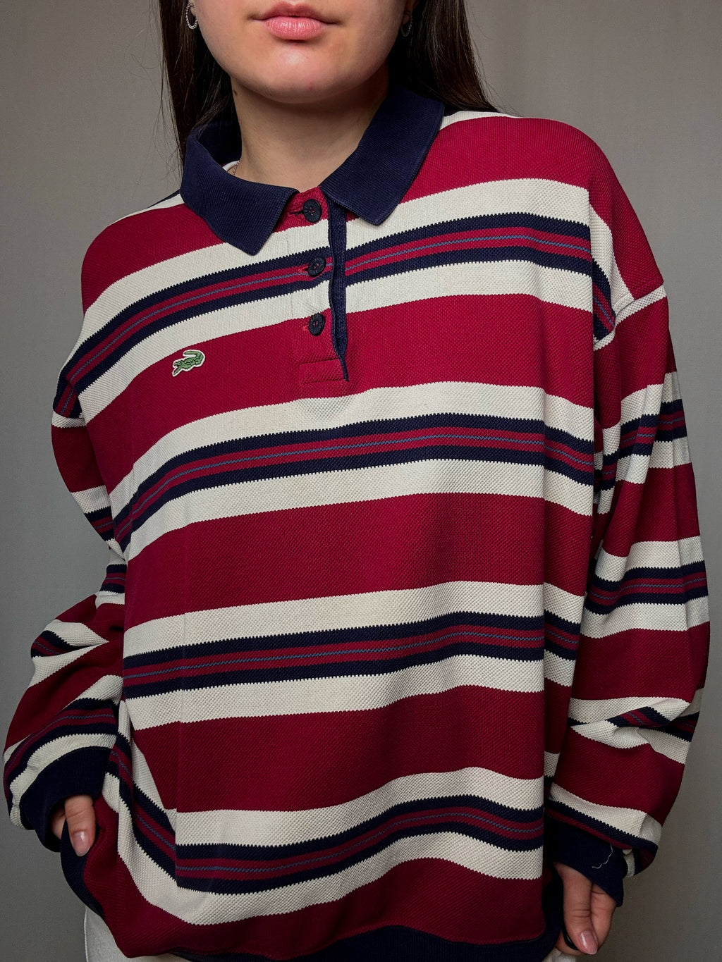 Polo manches longues rayé Lacoste XL vintage