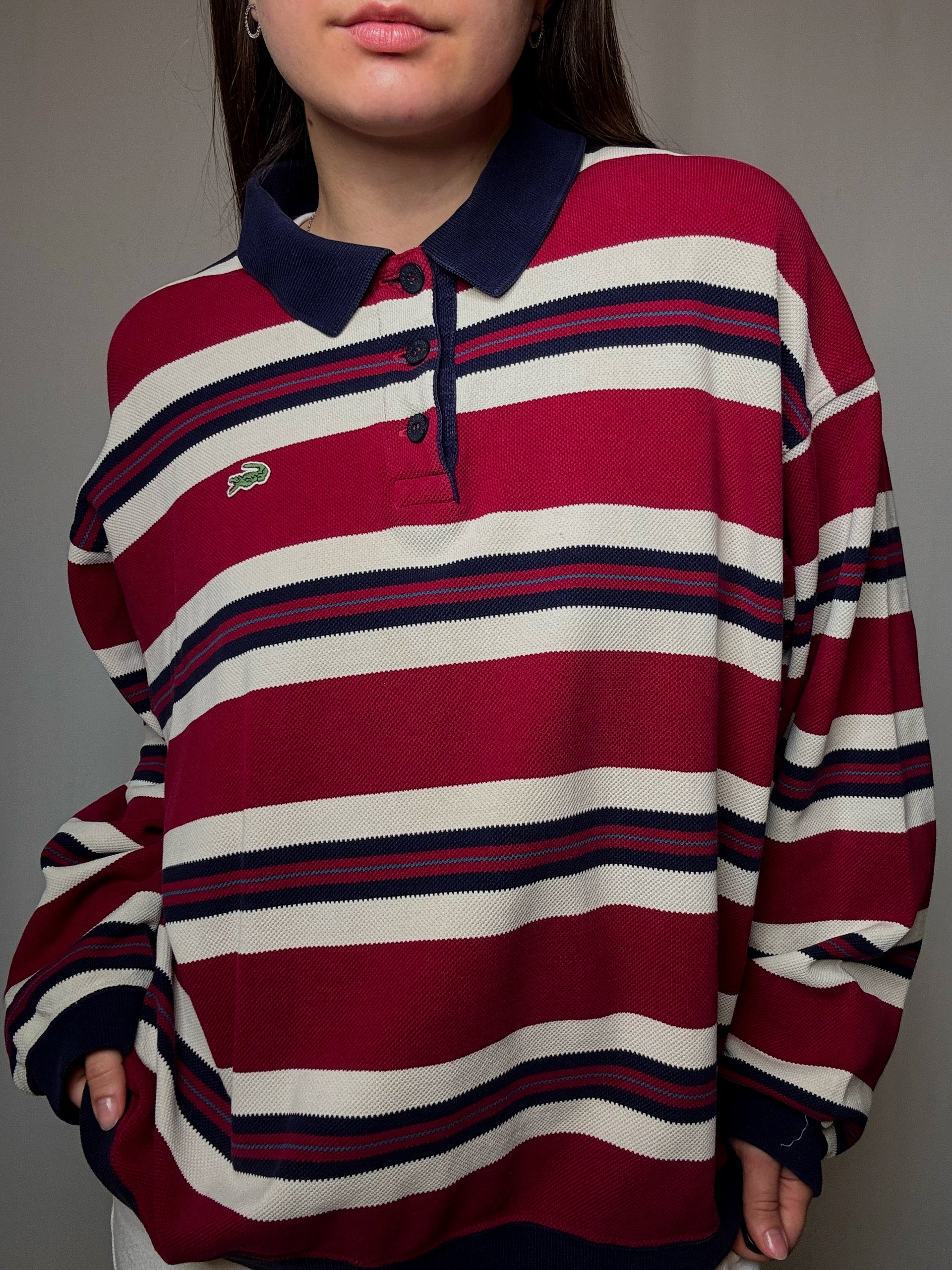 Polo manches longues rayé Lacoste XL vintage