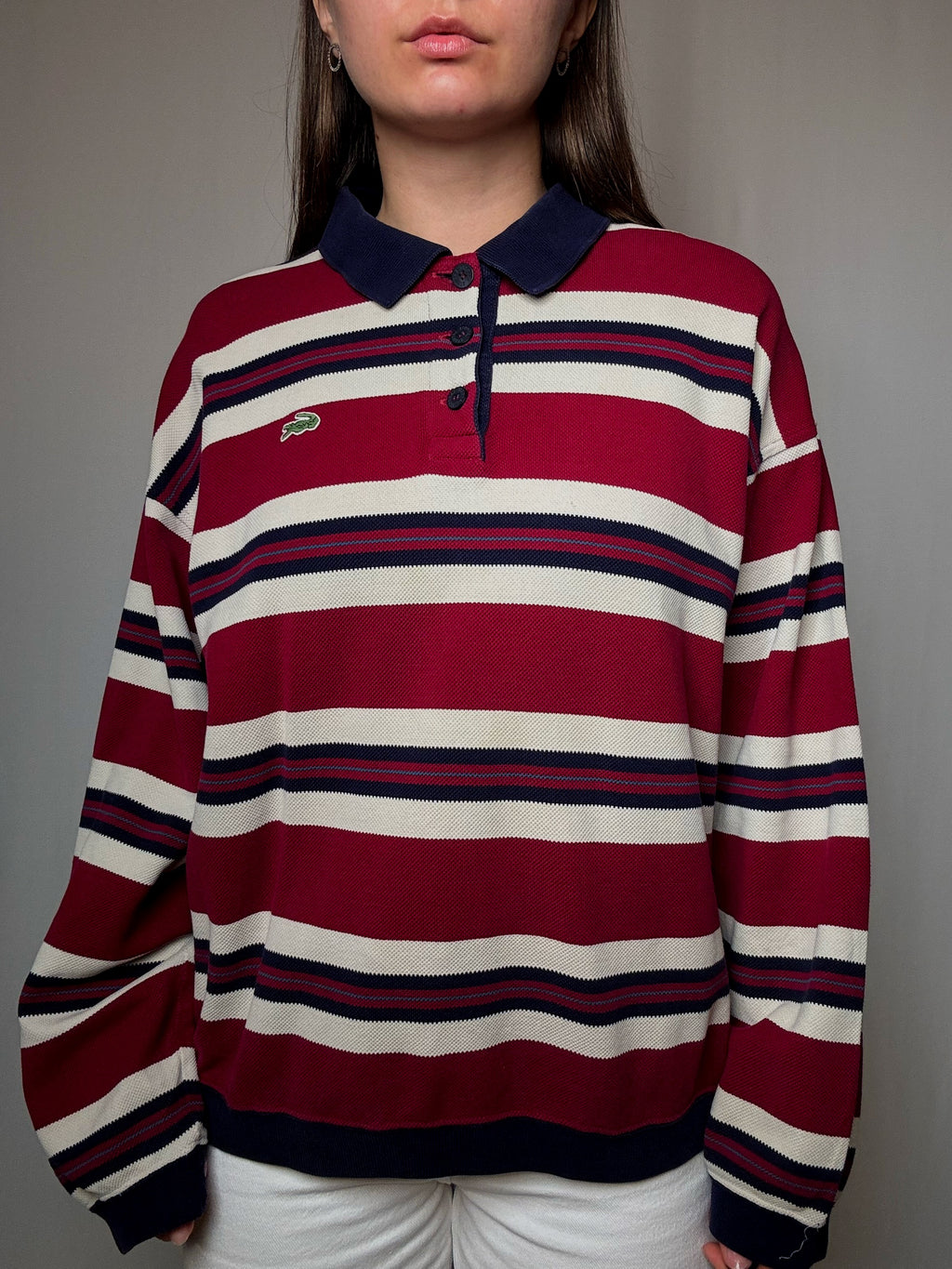 Polo manches longues rayé Lacoste XL vintage