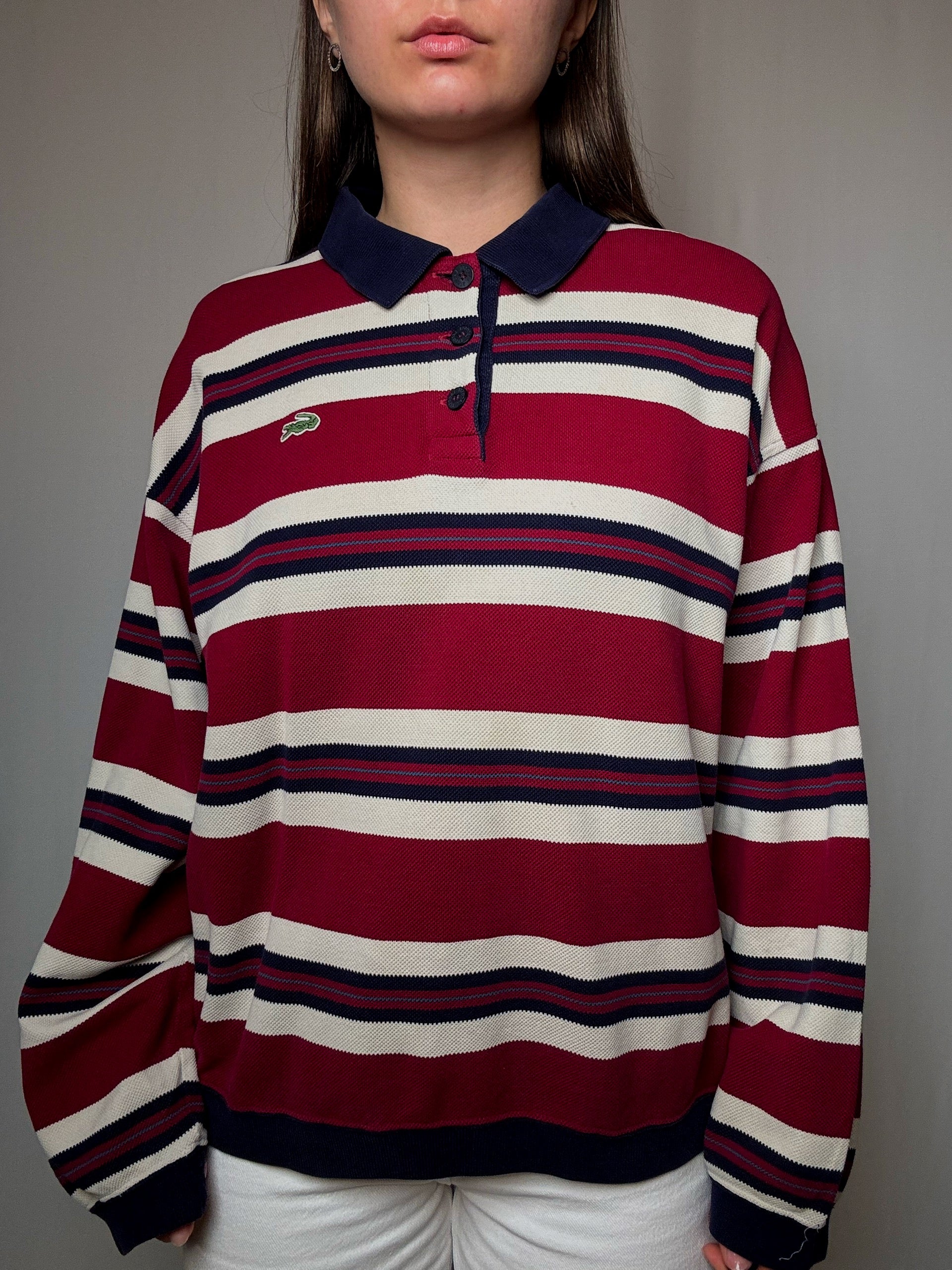 Polo manches longues rayé Lacoste XL vintage