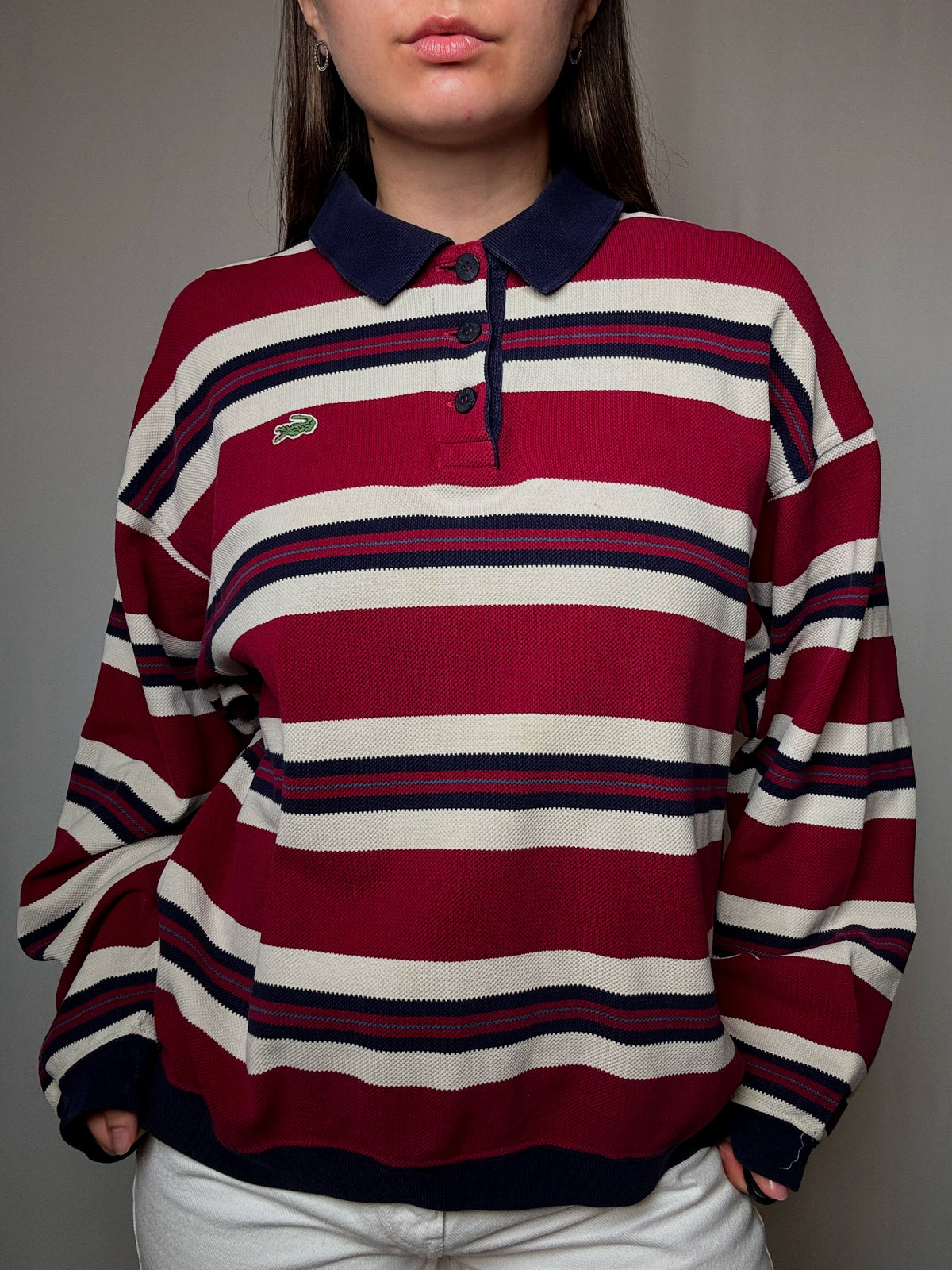 Polo manches longues rayé Lacoste XL vintage