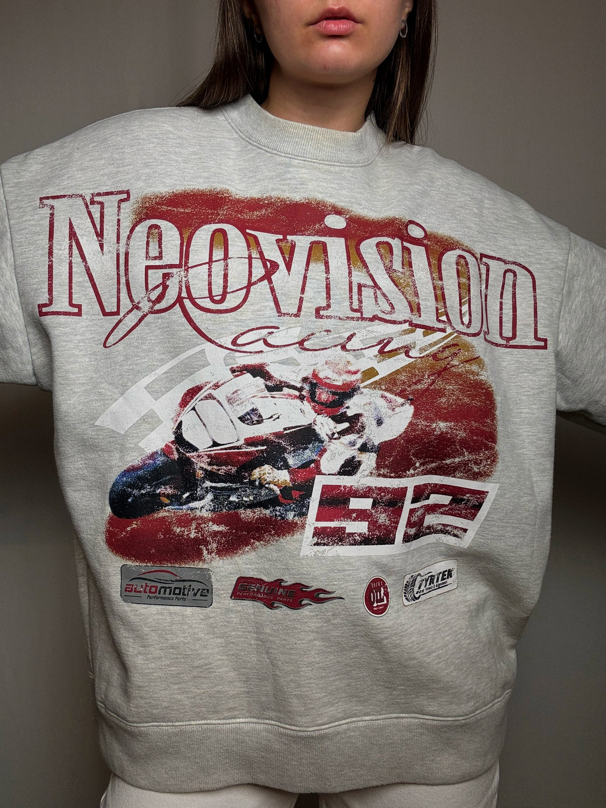 Graues Racing-Sweatshirt L Vintage