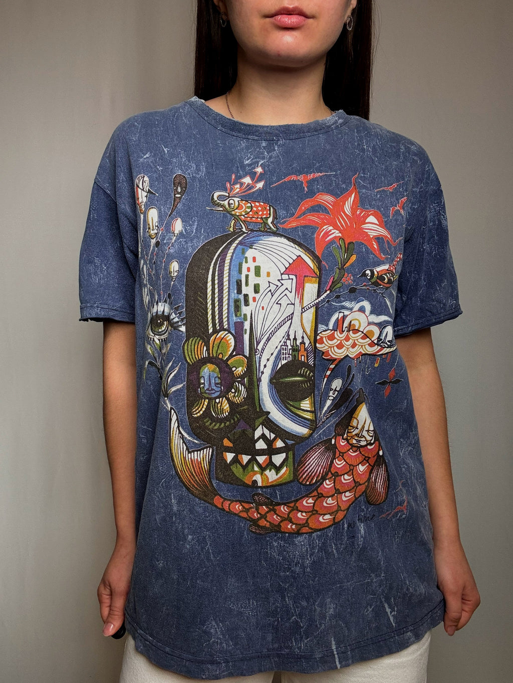 Vintage-T-Shirt verwaschen, psychedelisch, Größe L