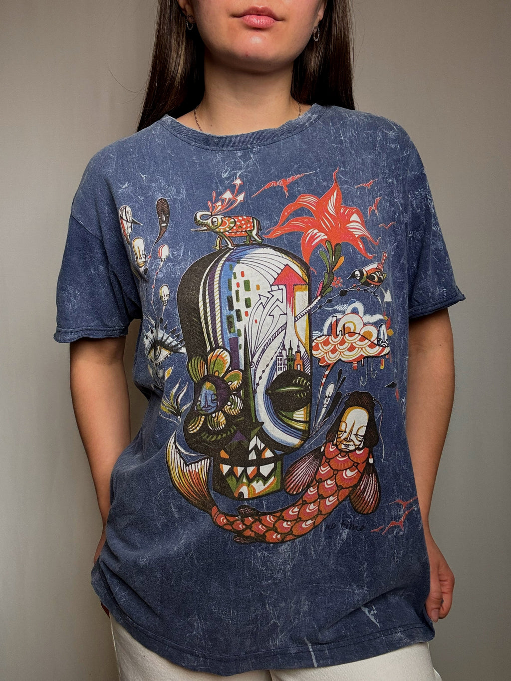 Vintage-T-Shirt verwaschen, psychedelisch, Größe L