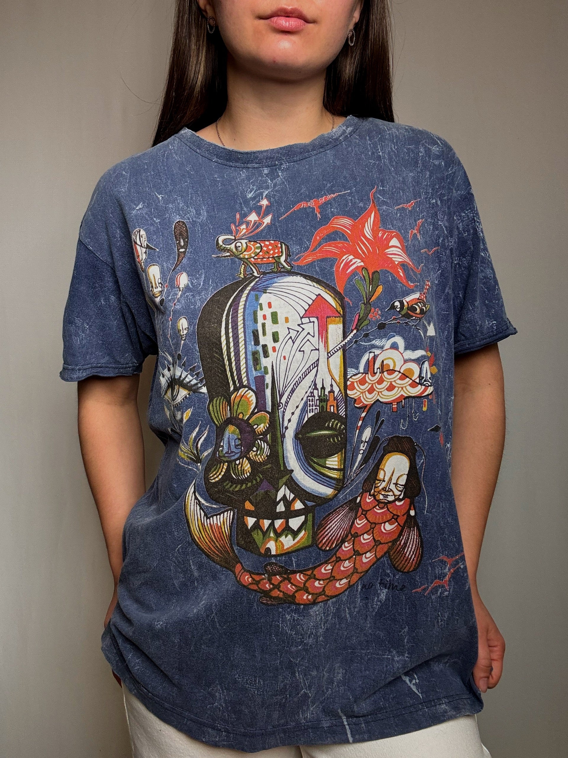 Vintage-T-Shirt verwaschen, psychedelisch, Größe L