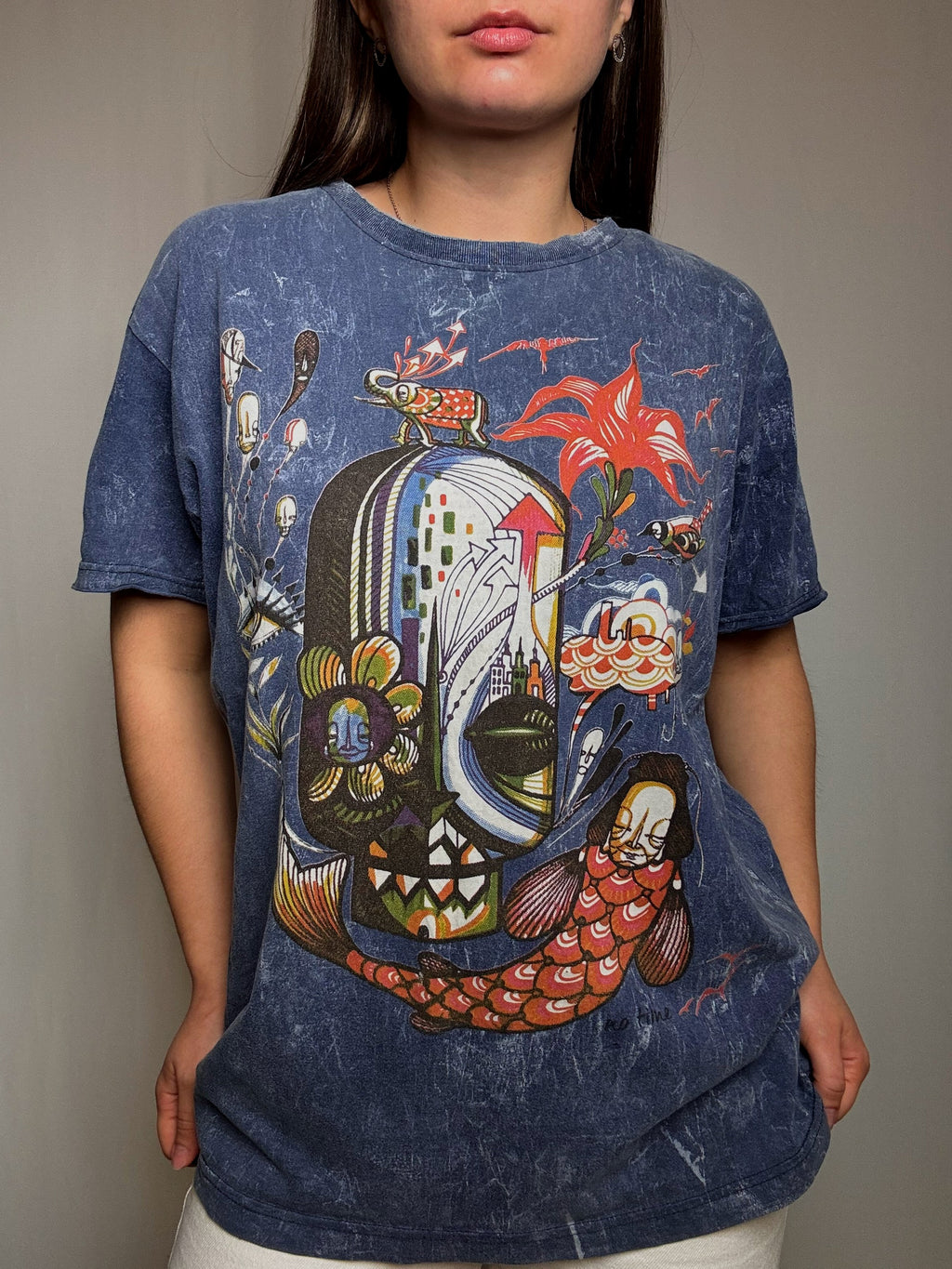 Vintage-T-Shirt verwaschen, psychedelisch, Größe L