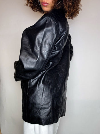 Veste droite en cuir noire M/L vintage