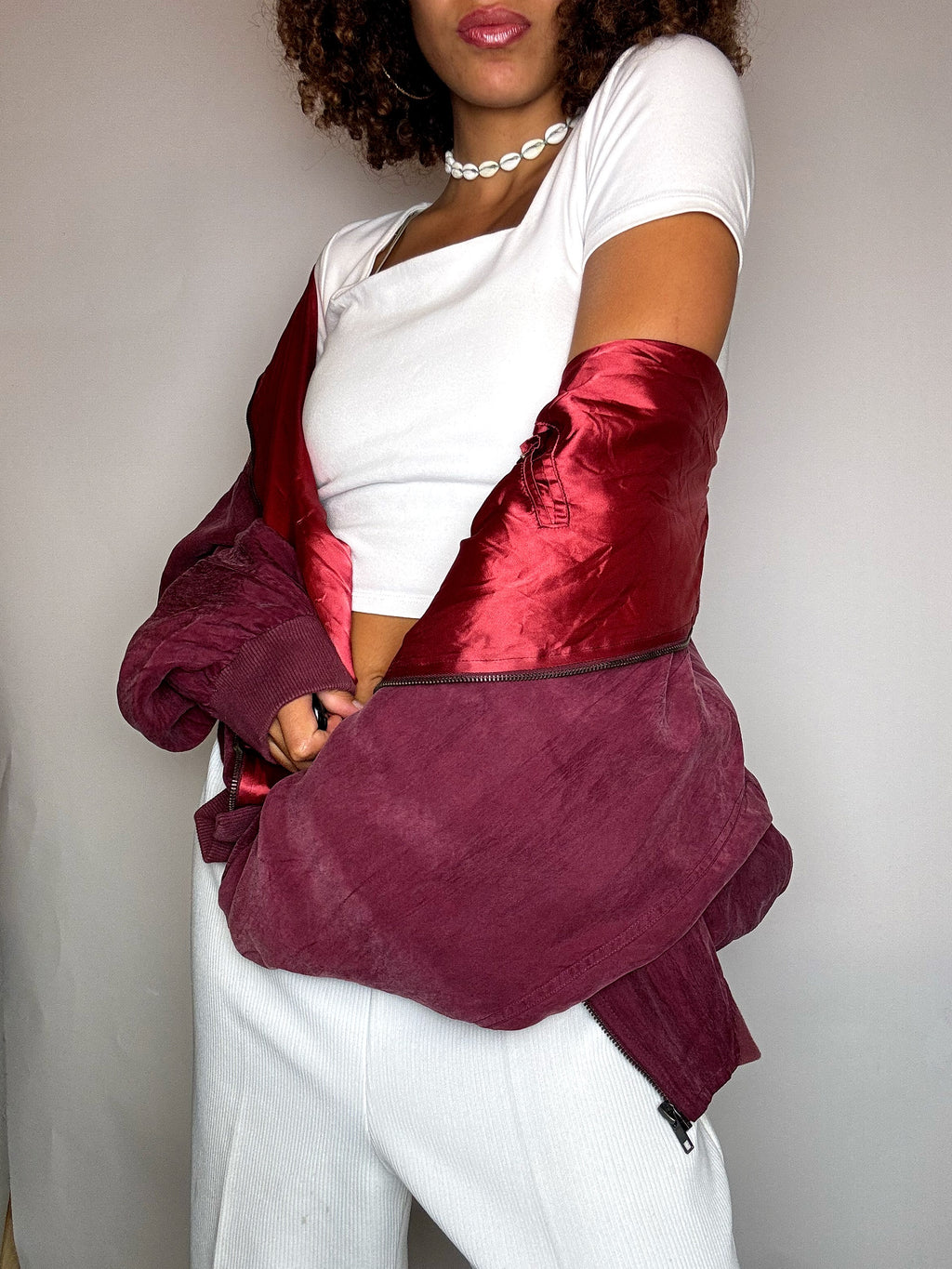 Vintage burgundy silk jacket L/XL