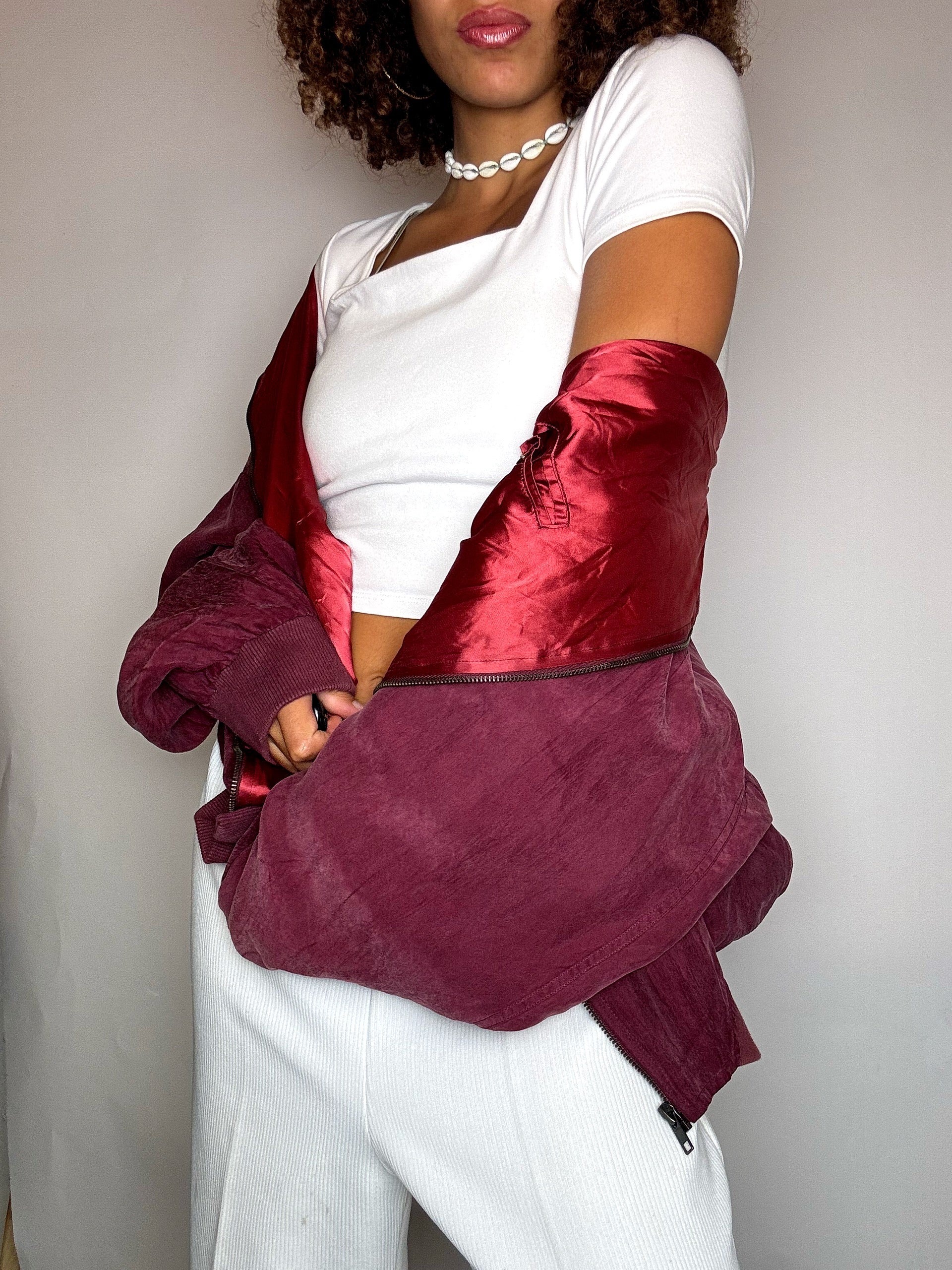 Vintage burgundy silk jacket L/XL