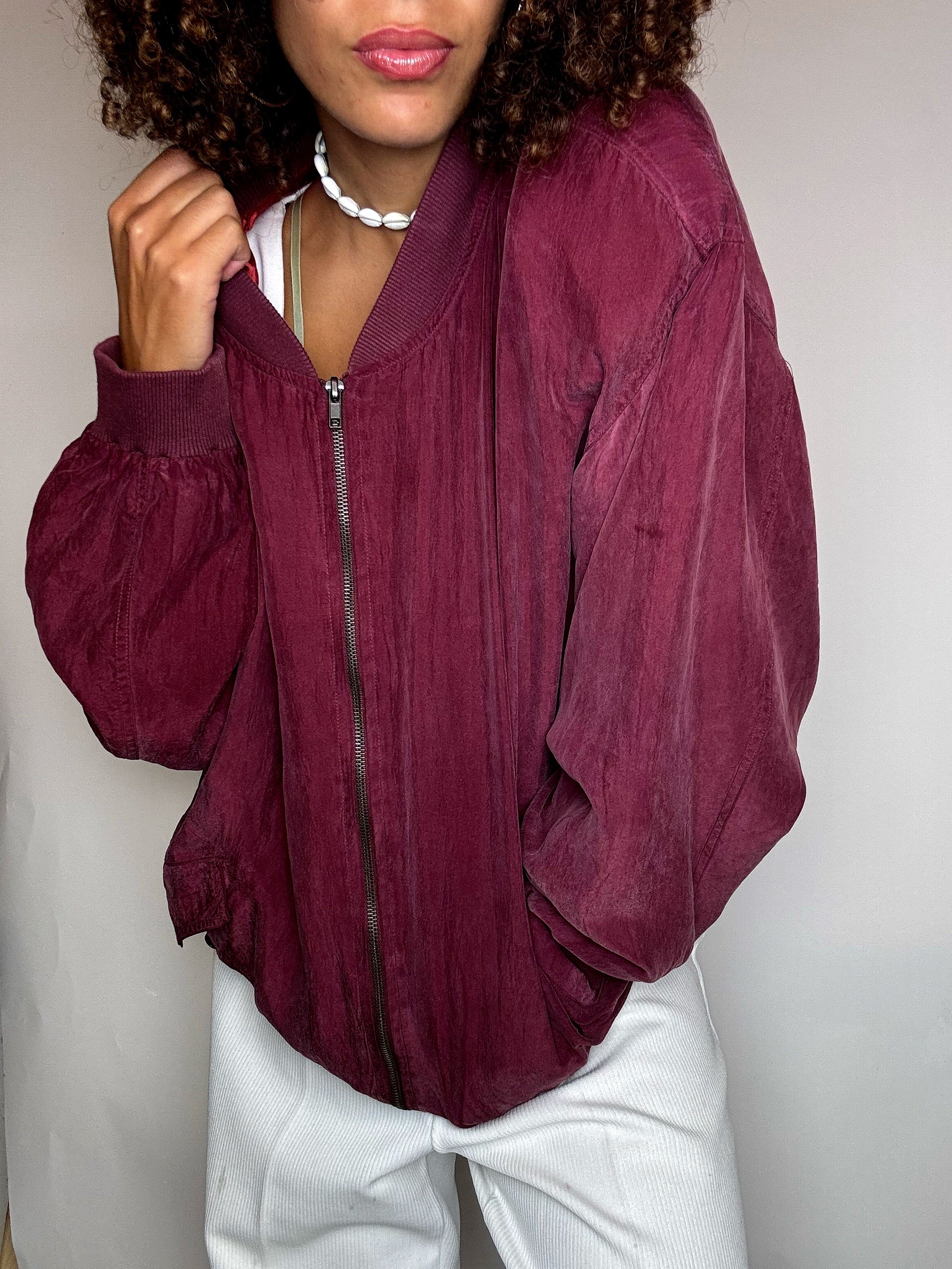 Vintage burgundy silk jacket L/XL