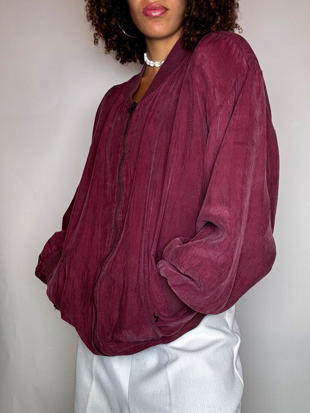 Vintage burgundy silk jacket L/XL