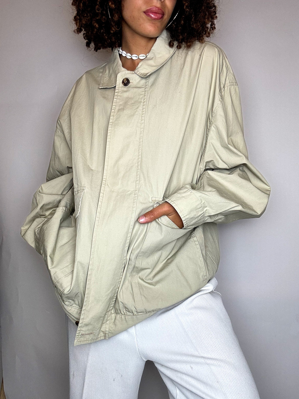 Vintage beigefarbene, leichte Jacke, Größe L/XL