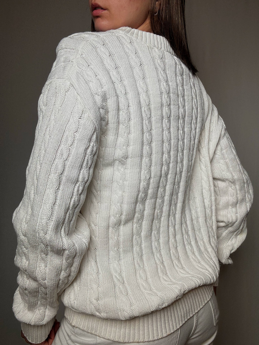 Pull tressé blanc Lacoste XL vintage