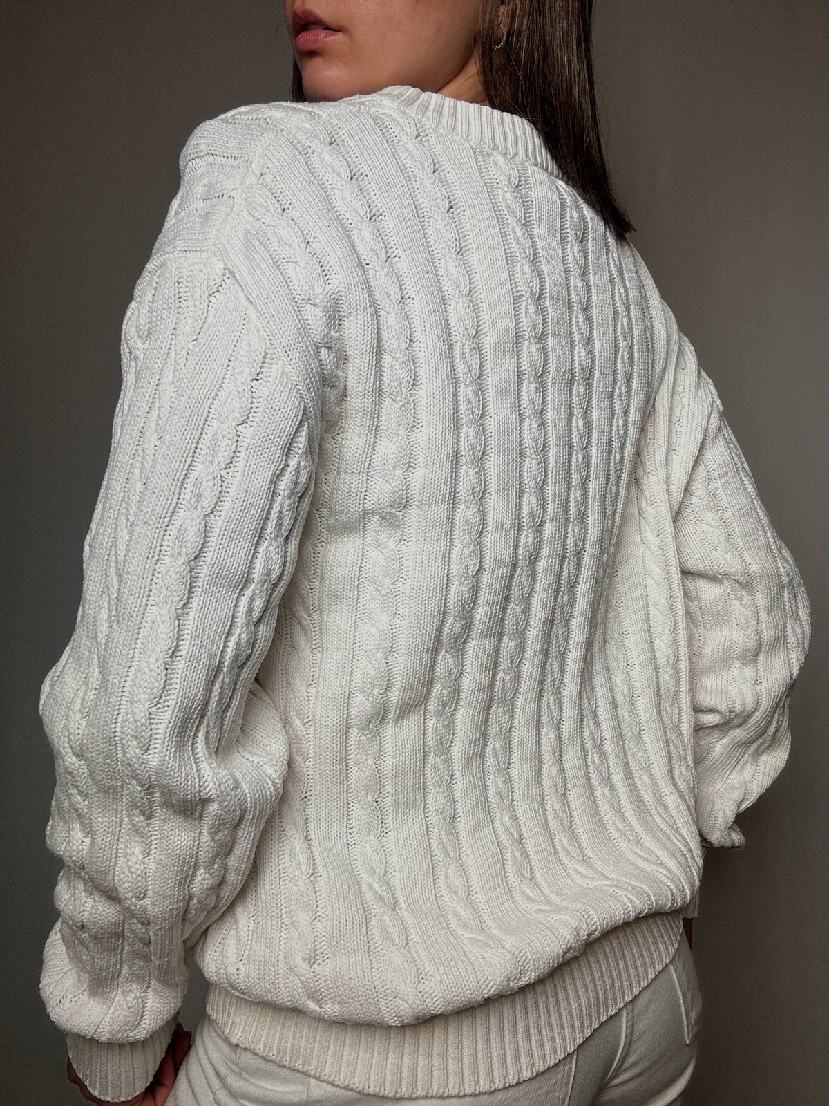 Pull tressé blanc Lacoste XL vintage