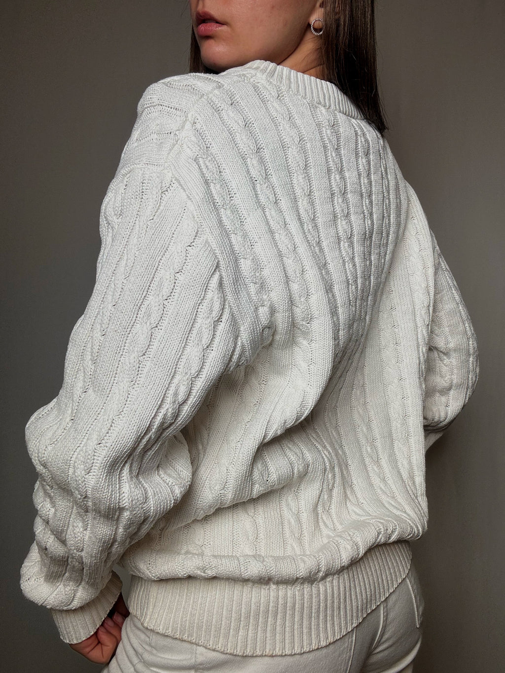 Pull tressé blanc Lacoste XL vintage