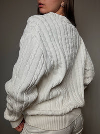 Pull tressé blanc Lacoste XL vintage