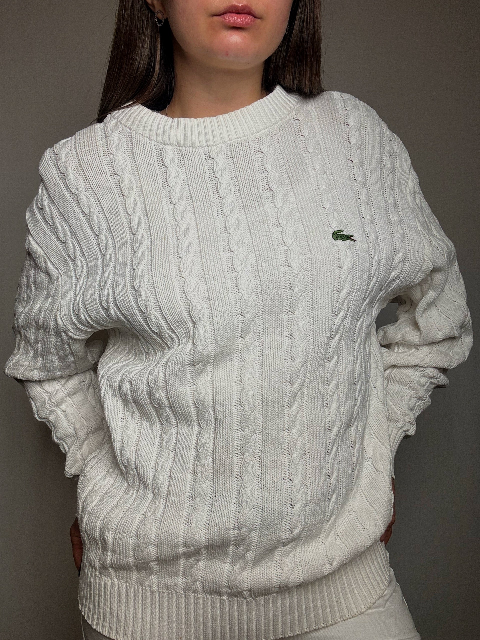 Pull tressé blanc Lacoste XL vintage