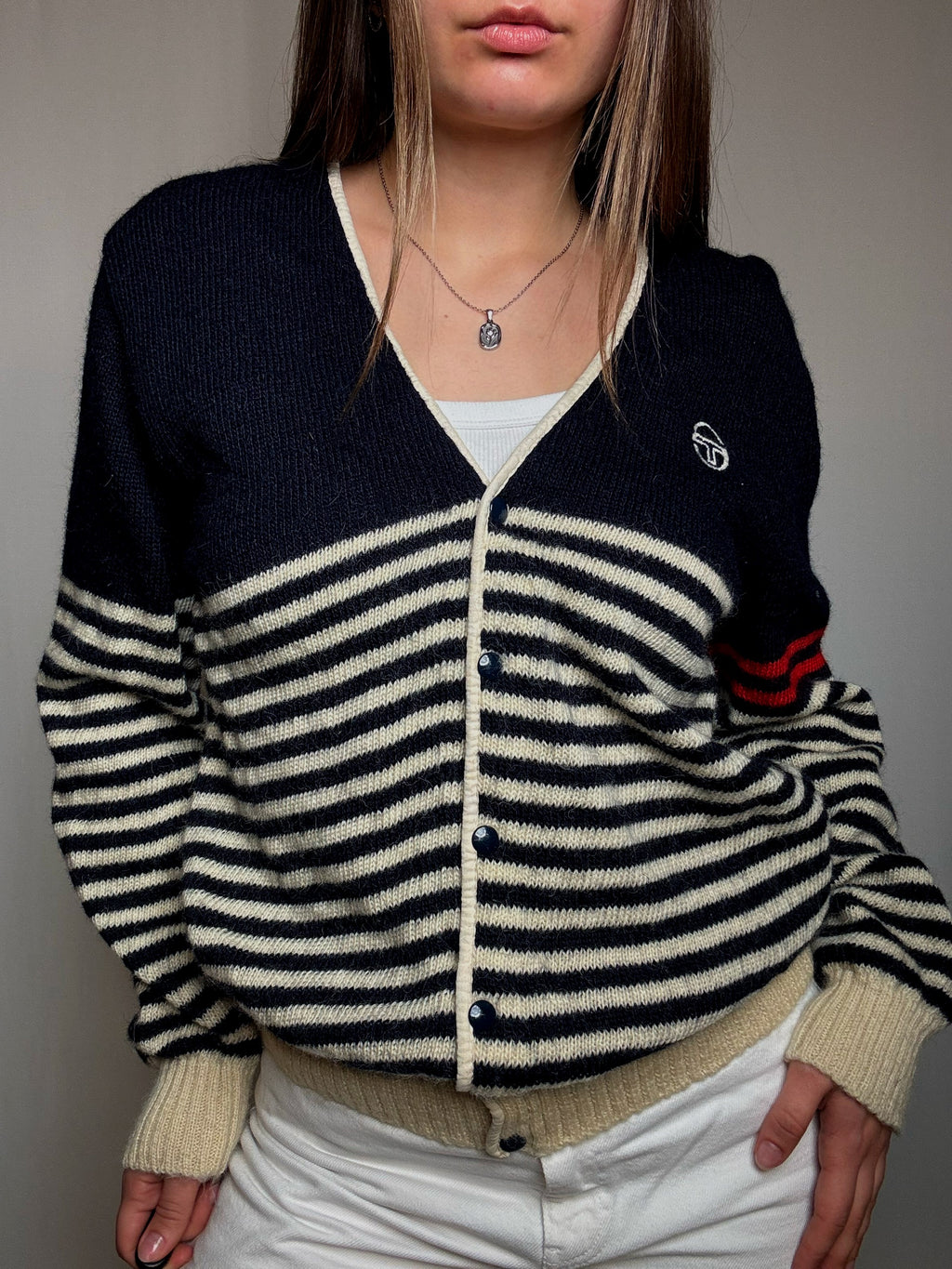 Sergio Tacchini L vintage striped cardigan