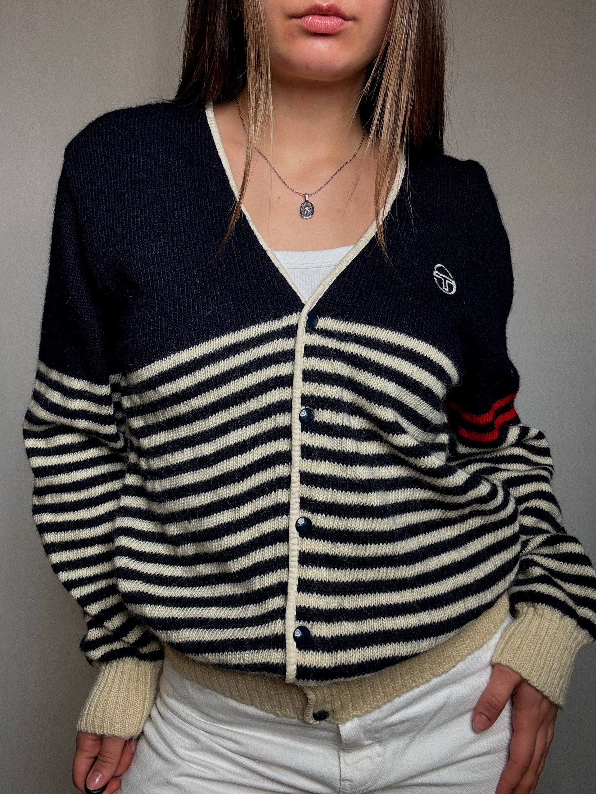 Sergio Tacchini L vintage striped cardigan