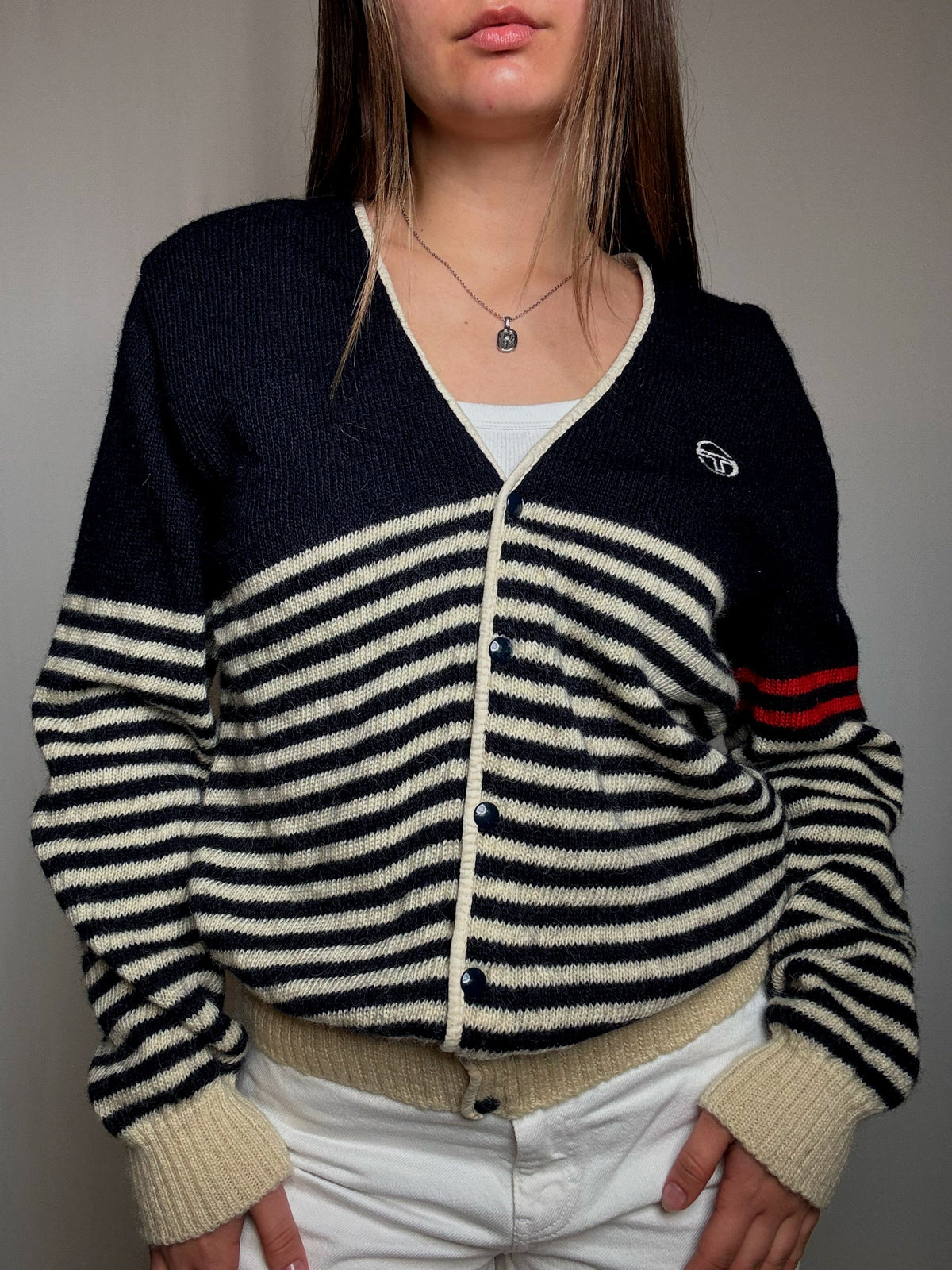Sergio Tacchini L vintage striped cardigan