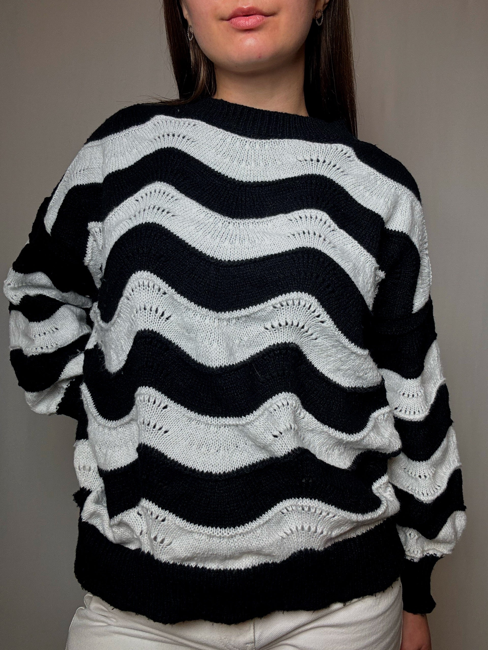Pull rayé noir et blanc L vintage