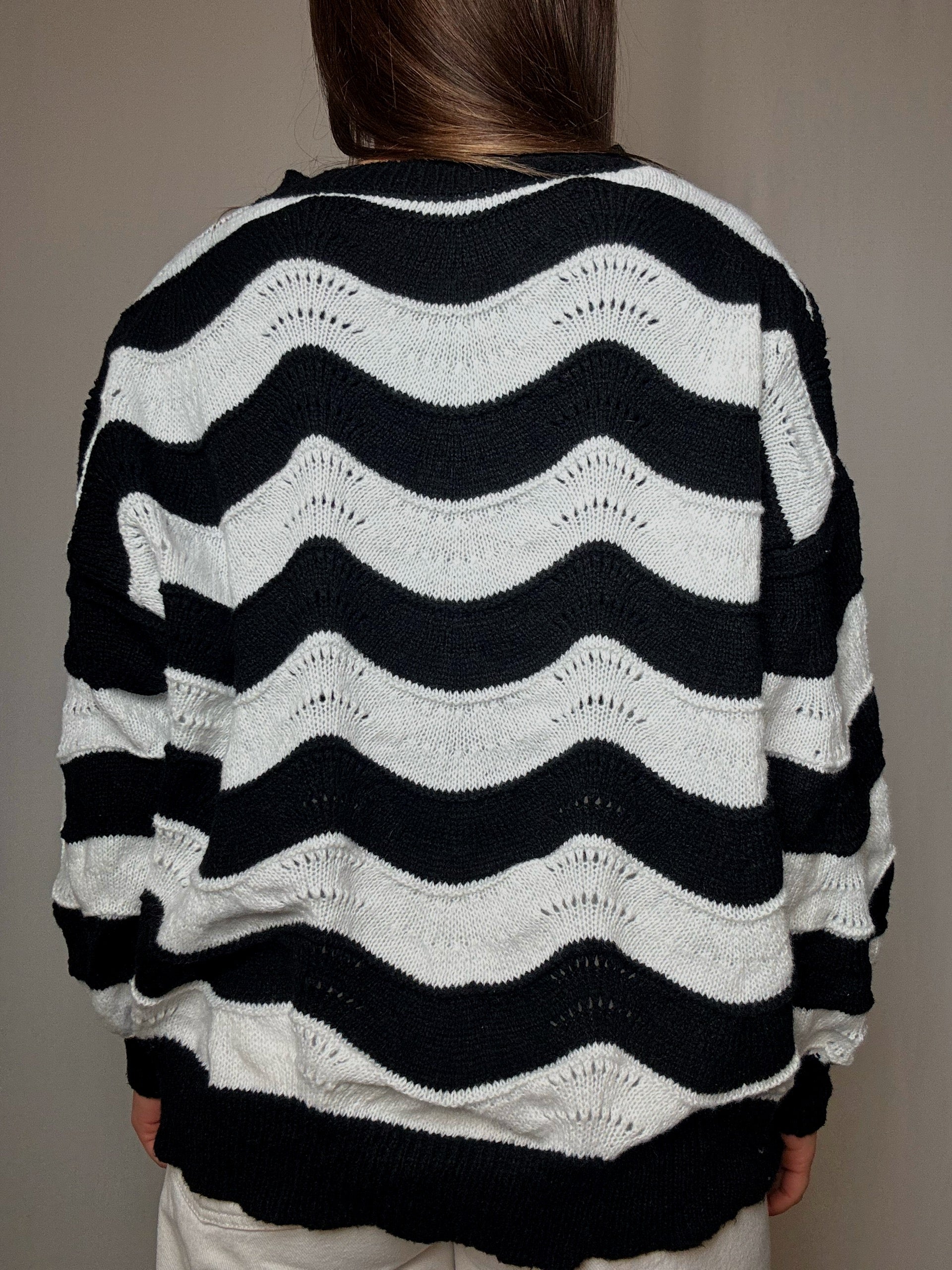 Pull rayé noir et blanc L vintage