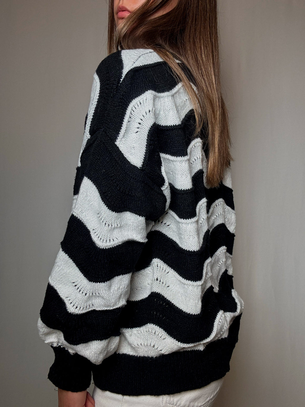 Pull rayé noir et blanc L vintage