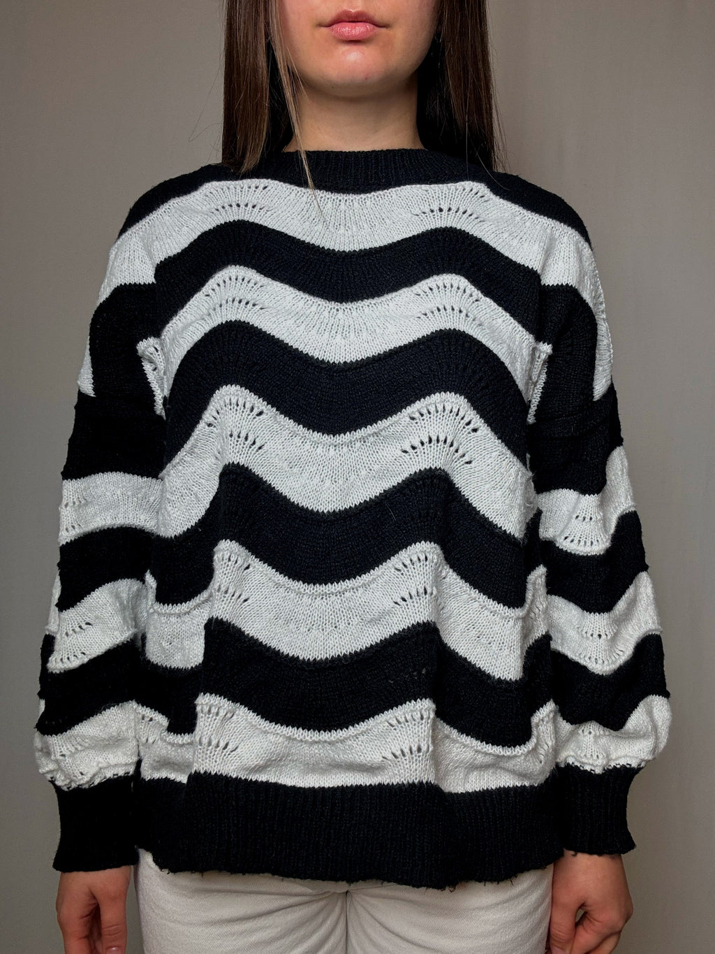 Pull rayé noir et blanc L vintage
