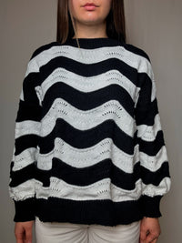 Pull rayé noir et blanc L vintage