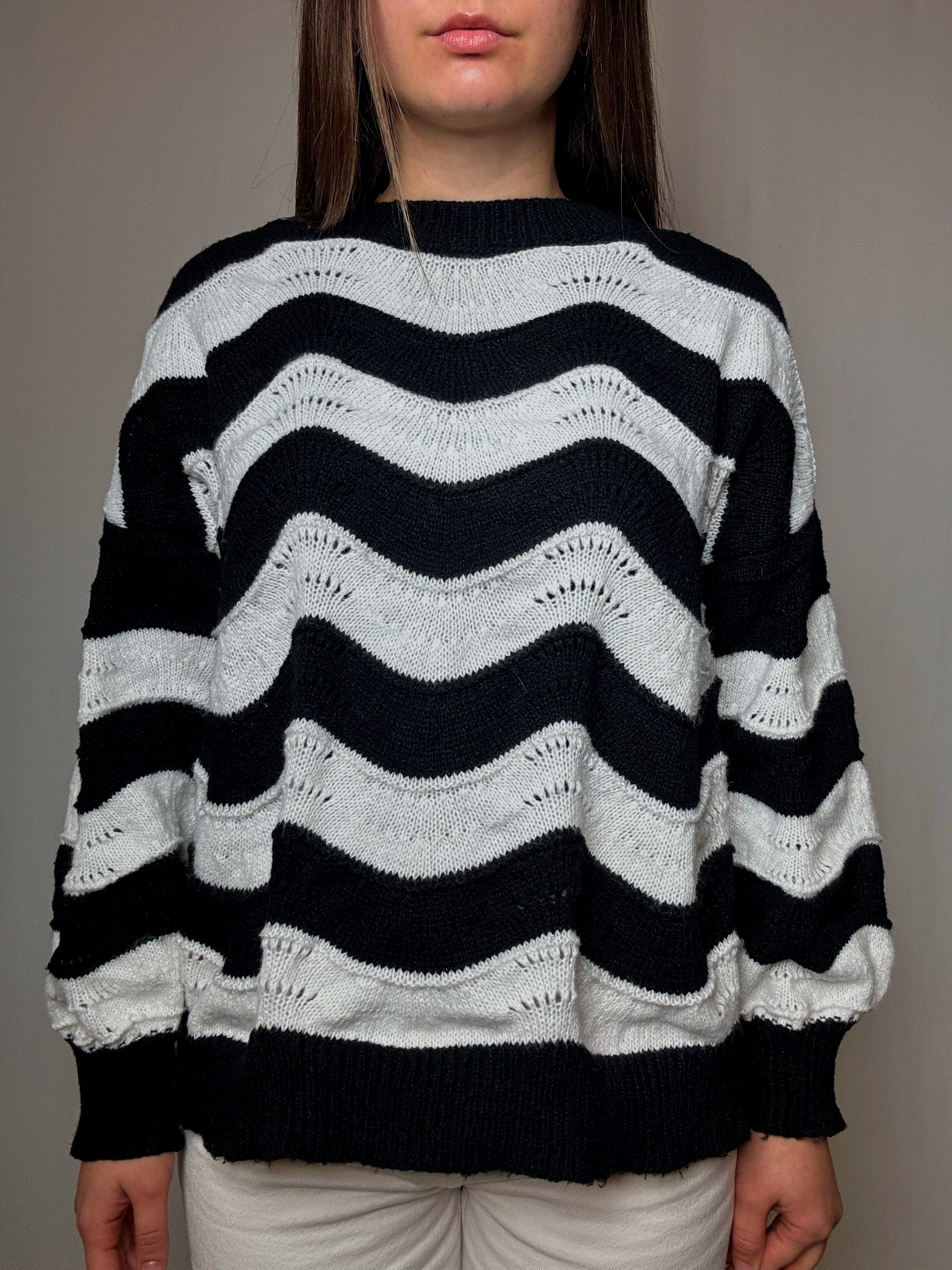 Pull rayé noir et blanc L vintage